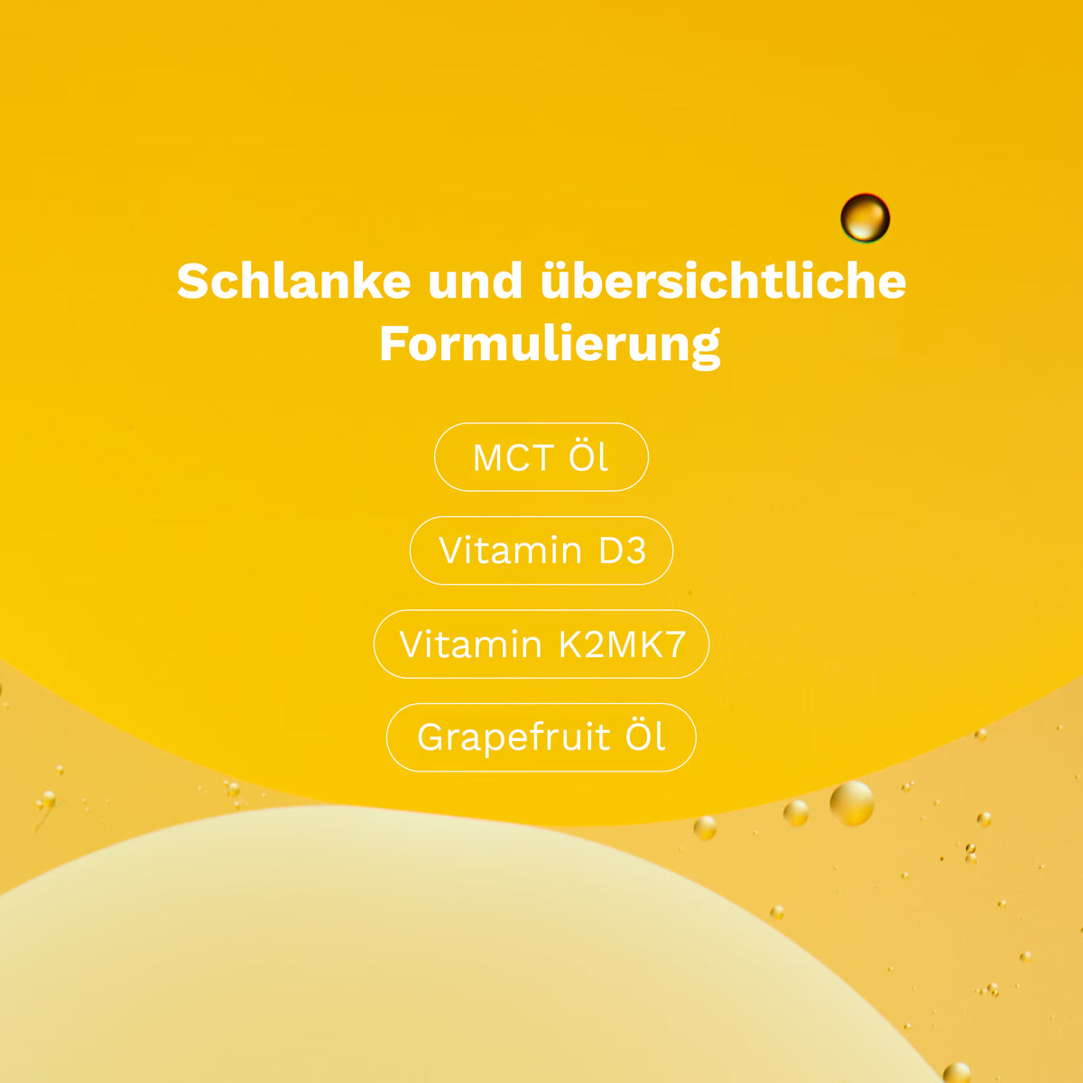 Die Abbildung zeigt eine helle, gelbe Fläche mit mehreren Tropfen, die auf einer sanften, weißen Form ruhen.
