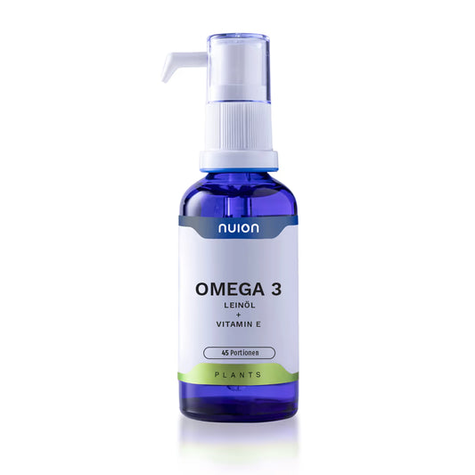 Die Abbildung zeigt eine Flasche mit dem Produkt Omega 3 von Puromedica, das in einem blauen Glasbehälter verpackt ist.